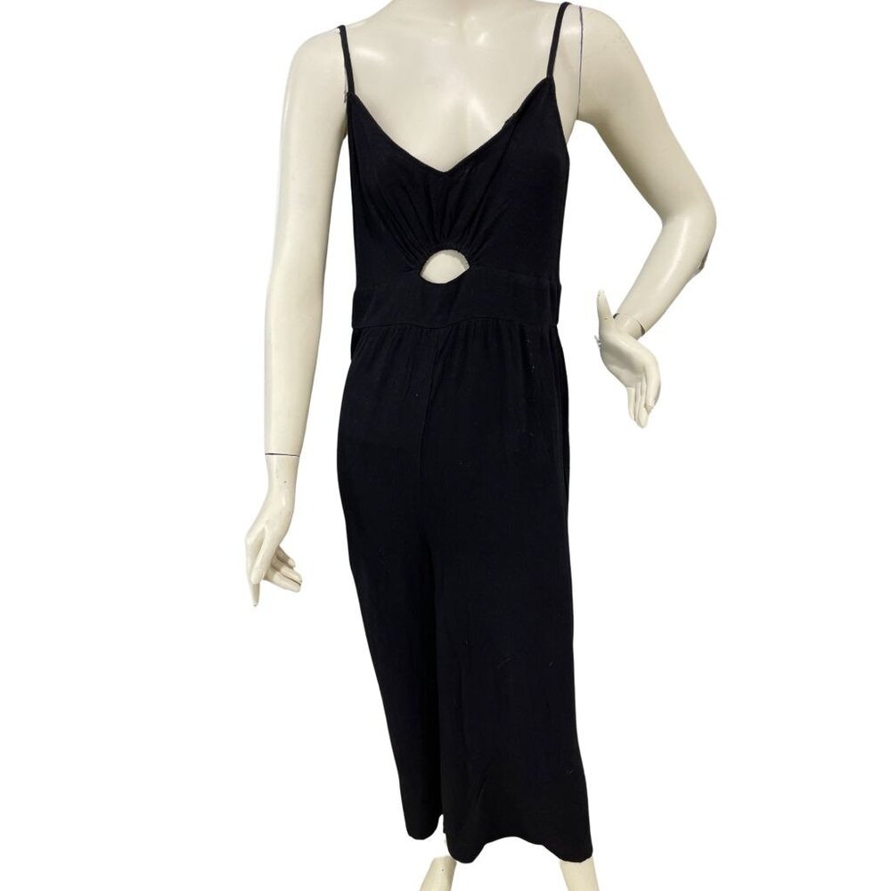 Black Wide Leg Spaghetti Strap Jumpsuit with Keyhole Opening in Front